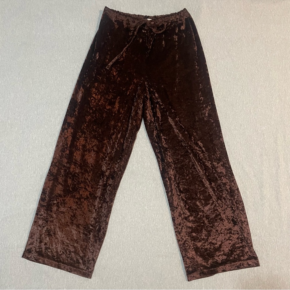 VTG Victoria’s Secret Brown Crushed Velvet Wide Leg Lounge Pants M/L Y2K 90s